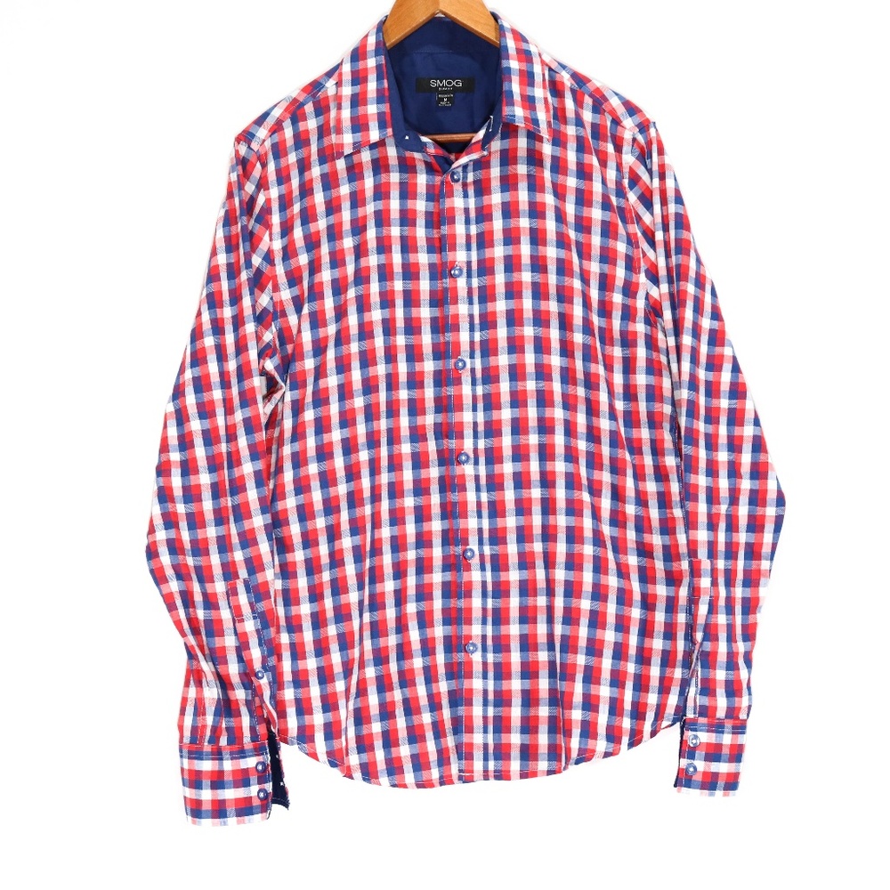 Smog Men's Plaid Slim Fit Button Up Shirt